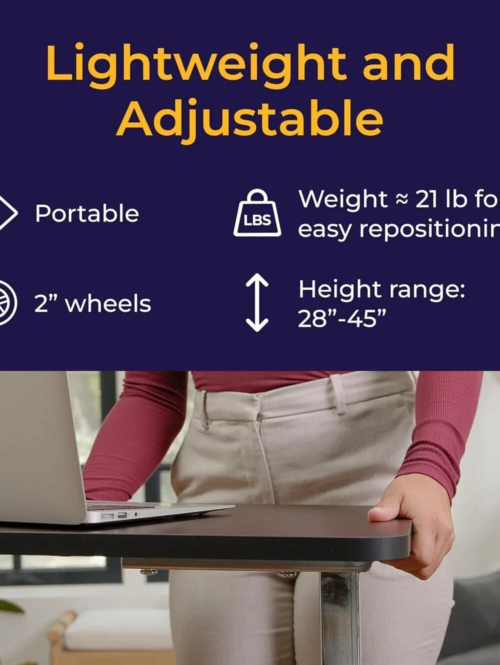 Drive Medical Overbed Table with Wheels - Silver Vein